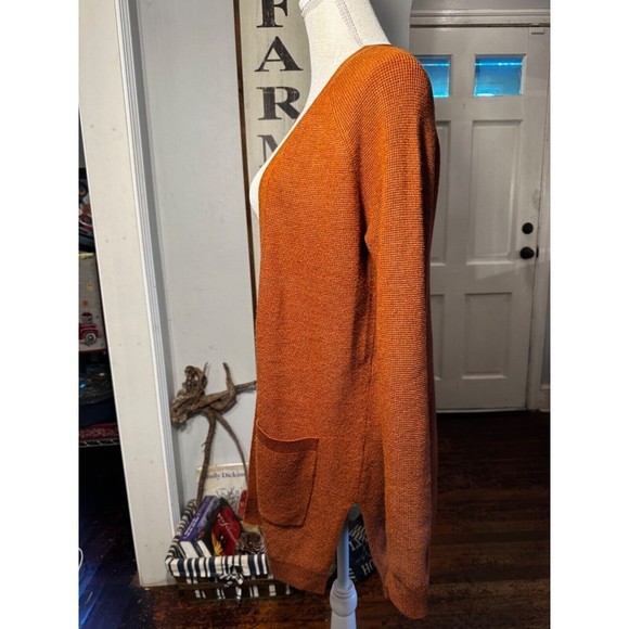 Cyrus Open Front Extra Long Pockets Cardigan Rust Brown Classic Knit medium - Picture 6 of 15